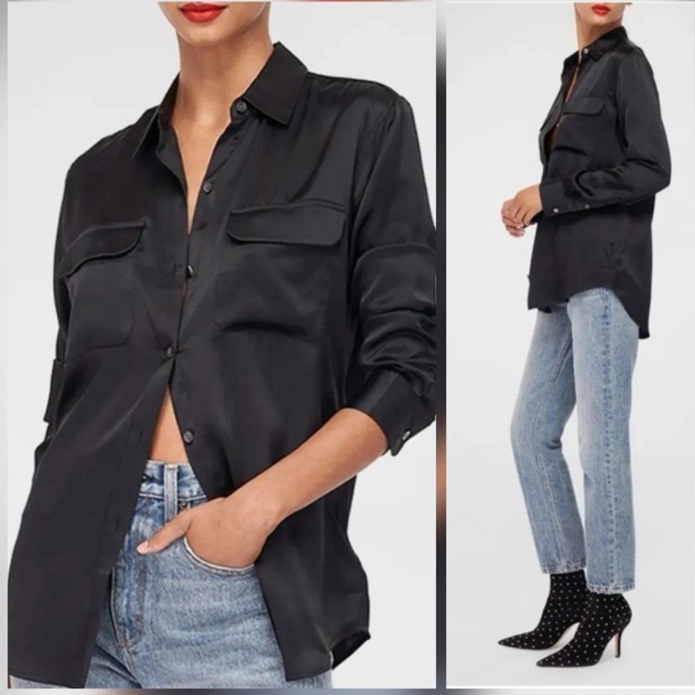 Equipment Black Button Down Satin Blouse Long Sleeve Women’s Small Career Office